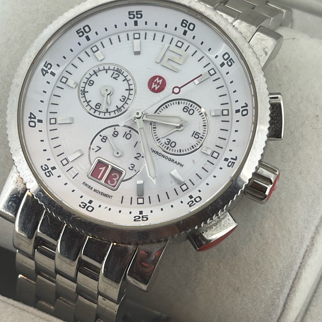 Authentic Michele Sport Sail Chronograph Large Stainless Steel Watch